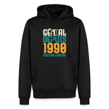 Génial depuis 1990 - Sweat à capuche Premium bio Homme - noir - Devant - Nico (187cm)