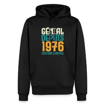 Génial depuis 1976 - Sweat à capuche Premium bio Homme - noir - Devant - Nico (187cm)