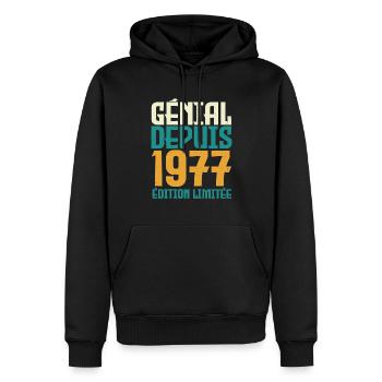 Génial depuis 1977 - Sweat à capuche Premium bio Homme - noir - Devant - Nico (187cm)