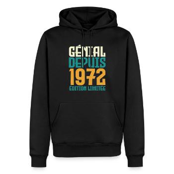 Génial depuis 1972 - Sweat à capuche Premium bio Homme - noir - Devant - Nico (187cm)