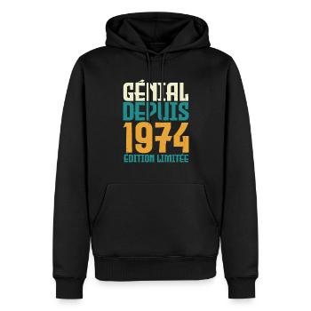 génial depuis 1974 - né en 1974 - anniversaire - Sweat à capuche Premium bio Homme - noir - Devant - Nico (187cm)