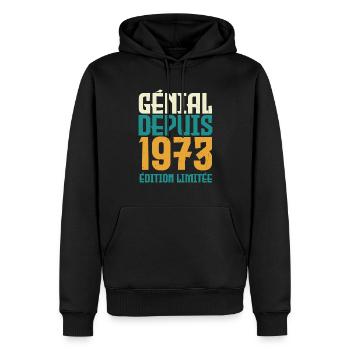 Génial depuis 1973 - Sweat à capuche Premium bio Homme - noir - Devant - Nico (187cm)