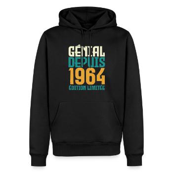 Génial depuis 1964 - Sweat à capuche Premium bio Homme - noir - Devant - Nico (187cm)