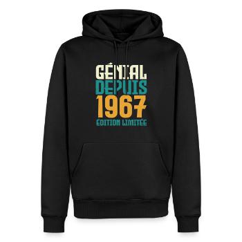 Génial depuis 1967 - Sweat à capuche Premium bio Homme - noir - Devant - Nico (187cm)