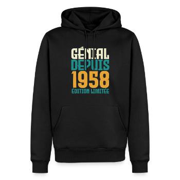 Génial depuis 1958 - Sweat à capuche Premium bio Homme - noir - Devant - Nico (187cm)