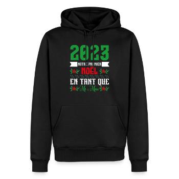 Notre premier Noël en tant que M. et Mme 2023 - Sweat à capuche Premium bio Homme - noir - Devant - Nico (187cm)