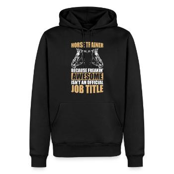 Titre officiel du poste d’entraîneur de chevaux - Sweat à capuche Premium bio Homme - noir - Devant - Nico (187cm)