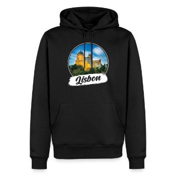 Souvenir de Lisbonne - Sweat à capuche Premium bio Homme - noir - Devant - Nico (187cm)