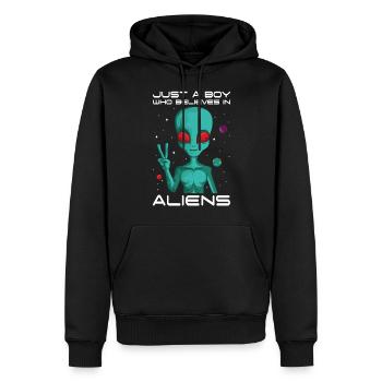 Boy Who Believes in Aliens Planet Universe Alien - Men’s Premium Organic Hoodie - black - Front - Nico (187cm)