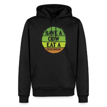 Sauver une vache manger un légume végétarien Citations - Sweat à capuche Premium bio Homme - noir - Devant - Nico (187cm)