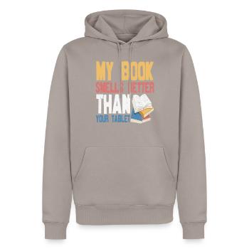 Mon livre sent mieux que votre tablette Citations de livre - Sweat à capuche Premium bio Homme - taupe - Devant - Nico (187cm)