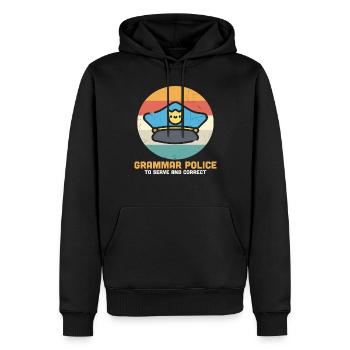 Grammatikpolizei, um lustige Zitate zu servieren und zu korrigieren - Männer Premium Bio Hoodie - Schwarz - Vorne - Nico (187cm)