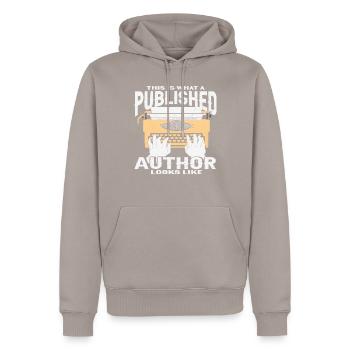 Voici à quoi ressemble un auteur publié - Sweat à capuche Premium bio Homme - taupe - Devant - Nico (187cm)