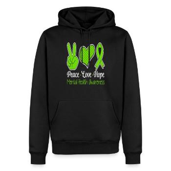 Paix Amour Espoir Sensibilisation à la santé mentale - Sweat à capuche Premium bio Homme - noir - Devant - Nico (187cm)