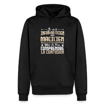Je suis informaticien pas magicien. - Sweat à capuche Premium bio Homme - noir - Devant - Nico (187cm)