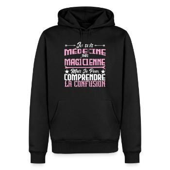 Je suis médecine, pas magicienne - Sweat à capuche Premium bio Homme - noir - Devant - Nico (187cm)