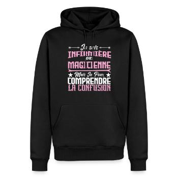 humour je suis infirmière pas magicienne - Sweat à capuche Premium bio Homme - noir - Devant - Nico (187cm)