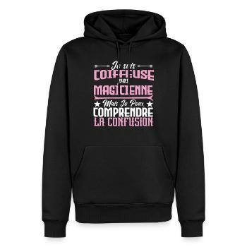 je suis Coiffeuse pas magicienne - Sweat à capuche Premium bio Homme - noir - Devant - Nico (187cm)
