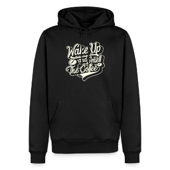 Réveillez-vous et sentez les citations de café café - Sweat à capuche Premium bio Homme - noir - Devant - Nico (187cm)