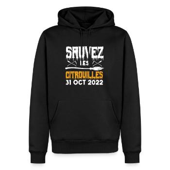 sauver les citrouilles 31 oct 2022 - Sweat à capuche Premium bio Homme - noir - Devant - Nico (187cm)