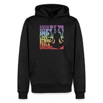 Know See Speak Love Strive Feel Ground Meditation - Men’s Premium Organic Hoodie - black - Front - Nico (187cm)