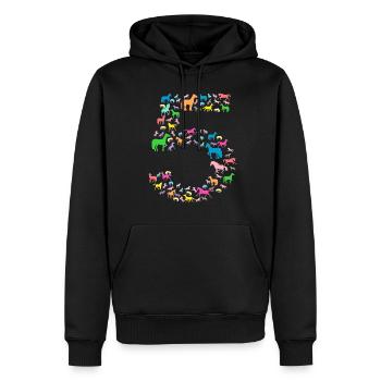 CINQ ANS AVEC DES CHEVAUX ET DES LICORNES - Sweat à capuche Premium bio Homme - noir - Devant - Nico (187cm)