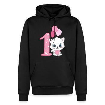 Chaton 1er anniversaire | Chemise d’anniversaire de chat | Chat - Sweat à capuche Premium bio Homme - noir - Devant - Nico (187cm)