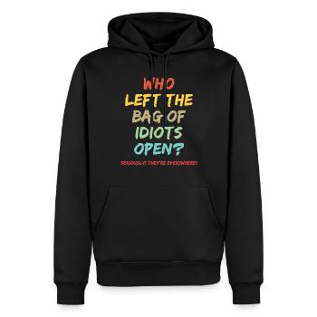Qui a laissé le sac des idiots ouvert? - Sweat à capuche Premium bio Homme - noir - Devant - Nico (187cm)