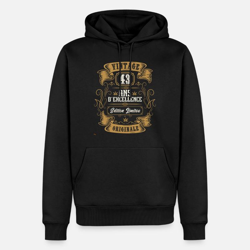 Vintage 43 ans, Idée cadeau d'anniversaire 43 ans. - Sweat à capuche Premium bio Homme - noir