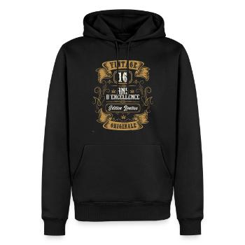 Vintage 16 ans, Idée cadeau d'anniversaire 16 ans. - Sweat à capuche Premium bio Homme - noir - Devant - Nico (187cm)