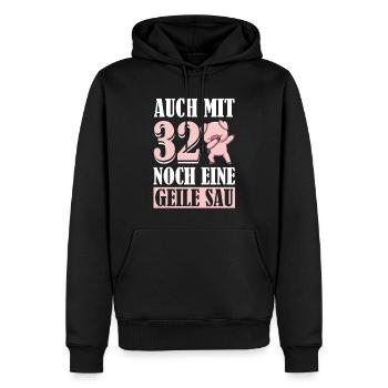 Auch Mit 32 Noch Eine Geile Sau Schwein 32nd - Männer Premium Bio Hoodie - Schwarz - Vorne - Nico (187cm)