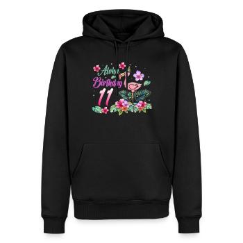 Aloha Anniversaire 11 Flamant rose Oiseau 11e anniversaire - Sweat à capuche Premium bio Homme - noir - Devant - Nico (187cm)