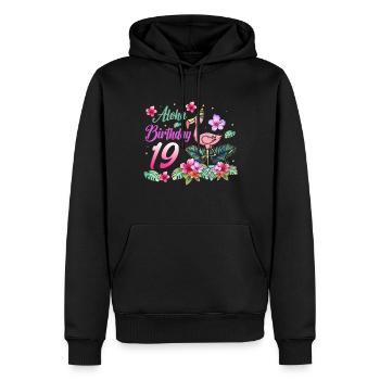 Aloha Anniversaire 19 Flamant rose Oiseau 19e anniversaire - Sweat à capuche Premium bio Homme - noir - Devant - Nico (187cm)