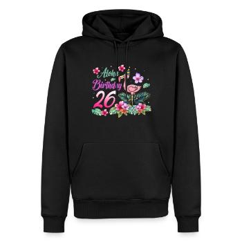 Aloha Anniversaire 26 Flamant Oiseau 26e anniversaire - Sweat à capuche Premium bio Homme - noir - Devant - Nico (187cm)