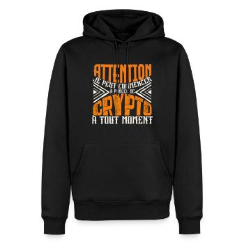 Avertissement, crypto à tout moment. - Sweat à capuche Premium bio Homme - noir - Devant - Nico (187cm)