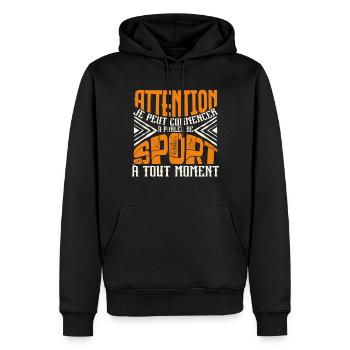 Avertissement, Sport à tout moment. - Sweat à capuche Premium bio Homme - noir - Devant - Nico (187cm)