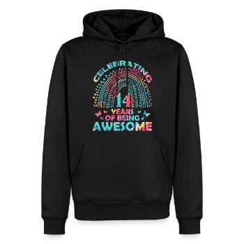 Nous célébrons 14 ans « génial papillon d’anniversaire » - Sweat à capuche Premium bio Homme - noir - Devant - Nico (187cm)