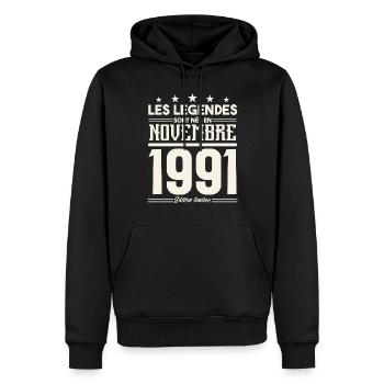 Les légendes sont nés en novembre 1991. - Sweat à capuche Premium bio Homme - noir - Devant - Nico (187cm)