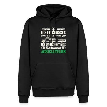 Les vrais hommes deviennent agriculteurs - Sweat à capuche Premium bio Homme - noir - Devant - Nico (187cm)