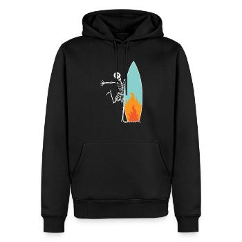 Skelett mit brennendem Surfbrett surfen - Männer Premium Bio Hoodie - Schwarz - Vorne - Nico (187cm)