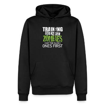 Entraînement parce que les zombies mangent d’abord les lents - Sweat à capuche Premium bio Homme - noir - Devant - Nico (187cm)