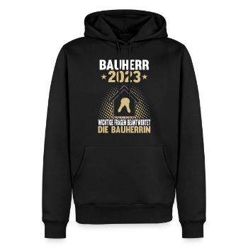 Bauherr 2023 Eigenheim Lustiger Spruch Hausbau - Männer Premium Bio Hoodie - Schwarz - Vorne - Nico (187cm)
