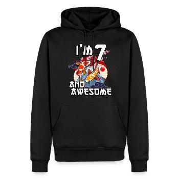 J’ai 7 ans et super carpe japonaise koi - Sweat à capuche Premium bio Homme - noir - Devant - Nico (187cm)