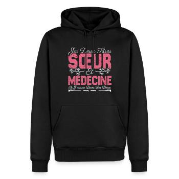 J'ai deux titres Sœur et Médecine. Cadeau soeur. - Sweat à capuche Premium bio Homme - noir - Devant - Nico (187cm)