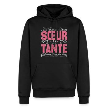 J'ai deux titres Sœur et tante. Cadeau soeur. - Sweat à capuche Premium bio Homme - noir - Devant - Nico (187cm)
