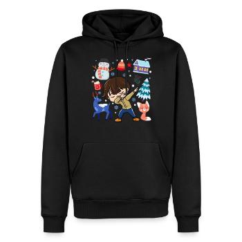 Jeune cerf des neiges tamponné Tempéré hivernal - Sweat à capuche Premium bio Homme - noir - Devant - Nico (187cm)