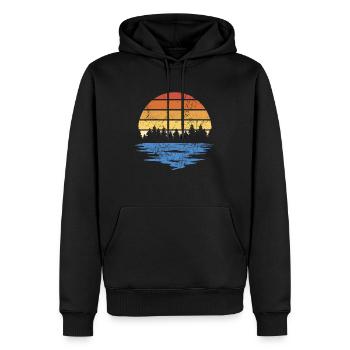RETRO WALD MIT SEE IM SONNENUNTERGANG VINTAGE - Männer Premium Bio Hoodie - Schwarz - Vorne - Nico (187cm)