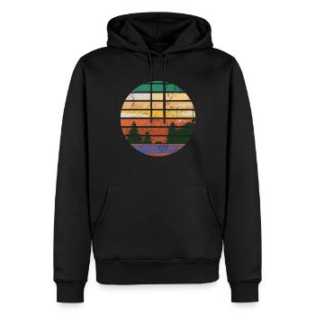 RETRO WALD MIT SEE IM SONNENUNTERGANG VINTAGE - Männer Premium Bio Hoodie - Schwarz - Vorne - Nico (187cm)