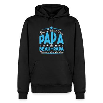 J'ai deux titres Papa et Beau papa, Cadeau Papa. - Sweat à capuche Premium bio Homme - noir - Devant - Nico (187cm)