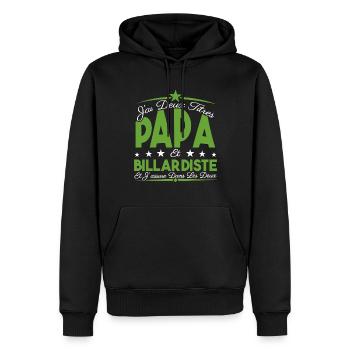 J'ai deux titres Papa et billardiste, Cadeau Papa. - Sweat à capuche Premium bio Homme - noir - Devant - Nico (187cm)